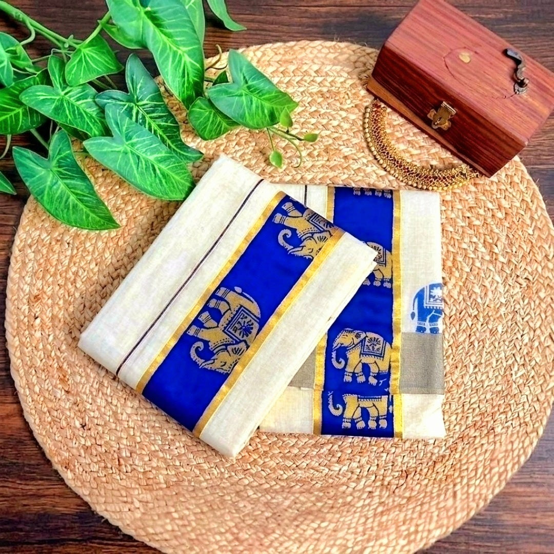 Tissue silk set mundu(Delivery in 3 -5 days )