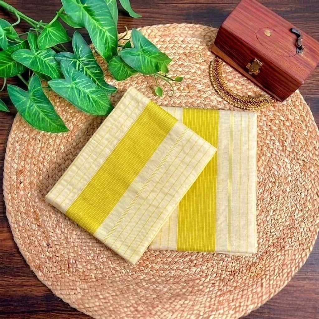 Tissue Silk Set Mundu (Delivery in 3 to 5 days )