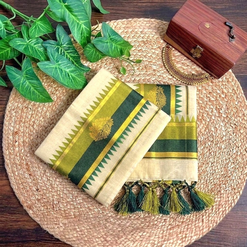 Tissue silk Set Mundu(Delivery in 3-6 days)