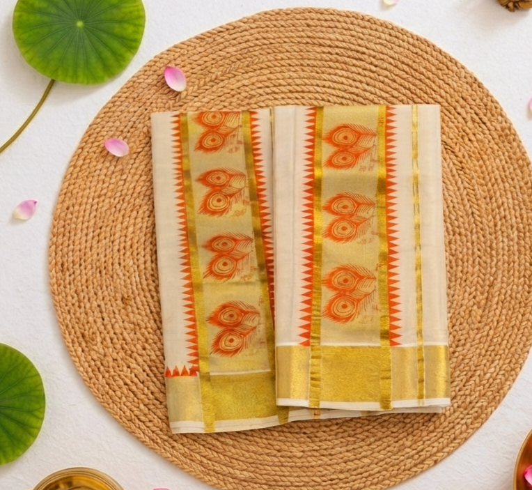 Kerala Tissue Silk Set Mundu(Delivery in 3 -5 days )