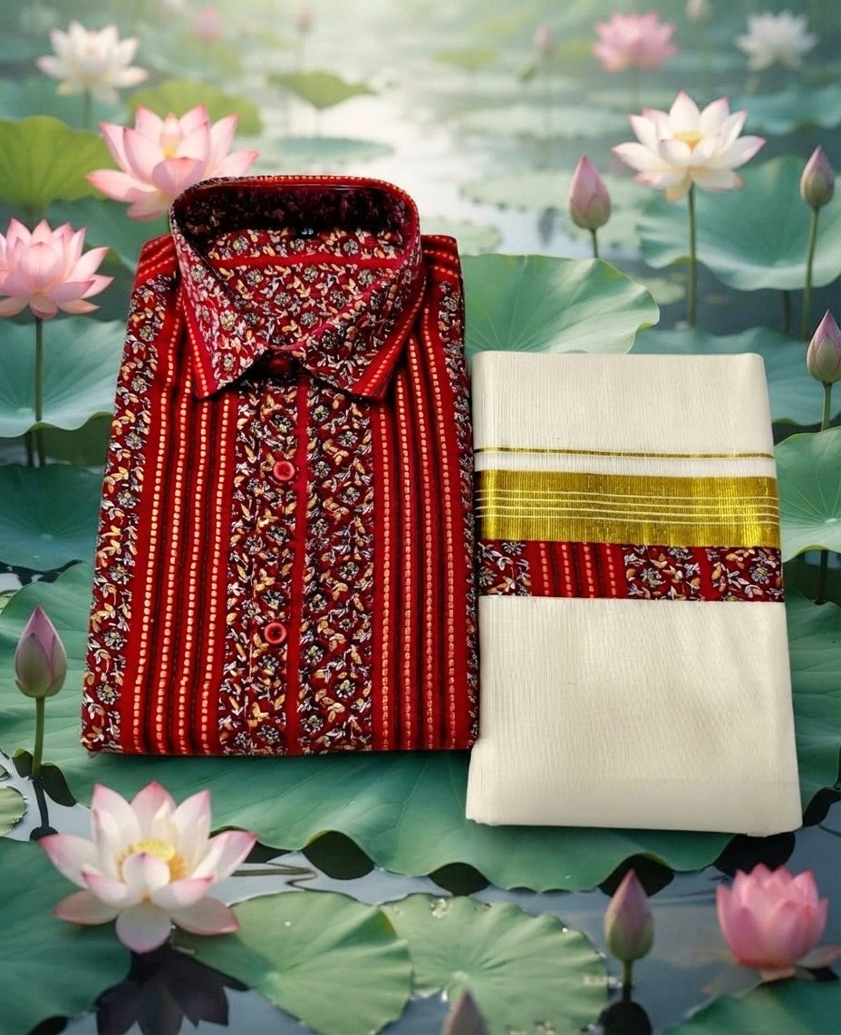 Men'S Printed Shirt and Dhoti(Delivery in 7 -10 days )