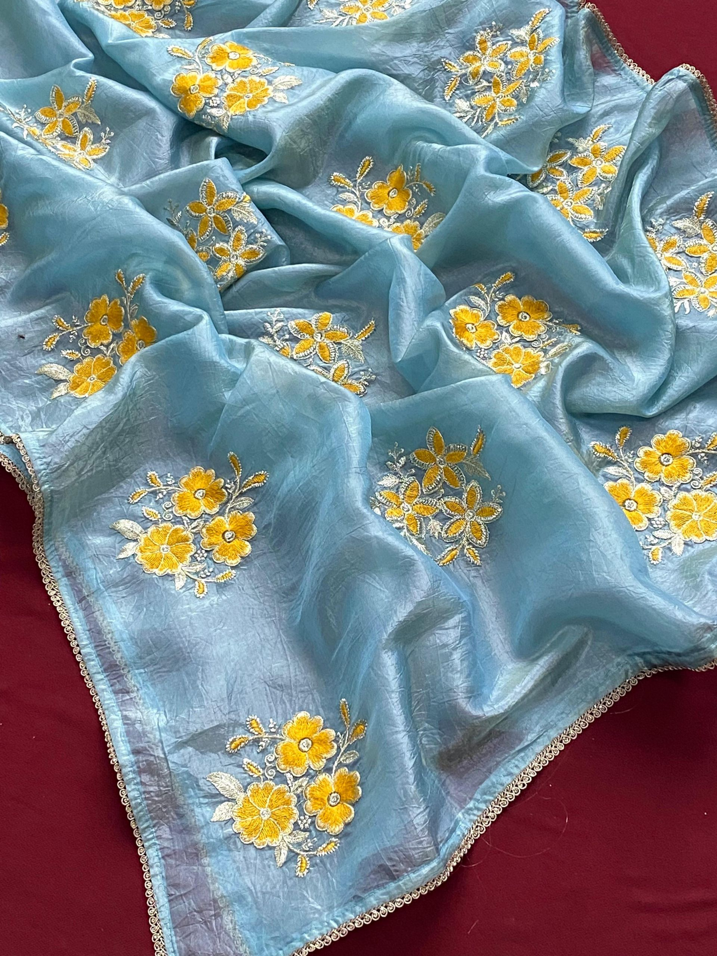 Paper silk crush saree with embroidered Blouse material (Delivery in 20-25 working days)