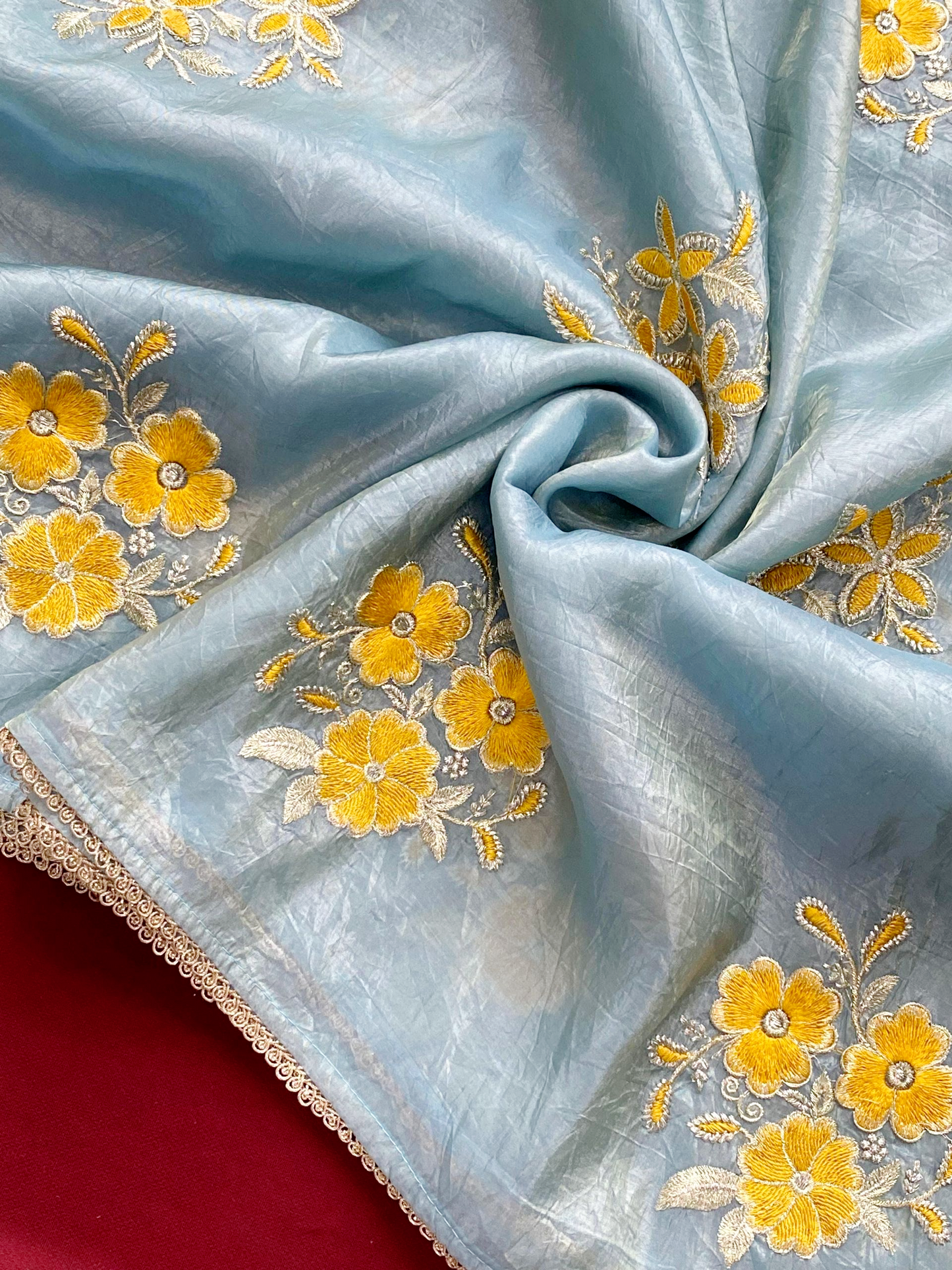 Paper silk crush saree with embroidered Blouse material (Delivery in 20-25 working days)