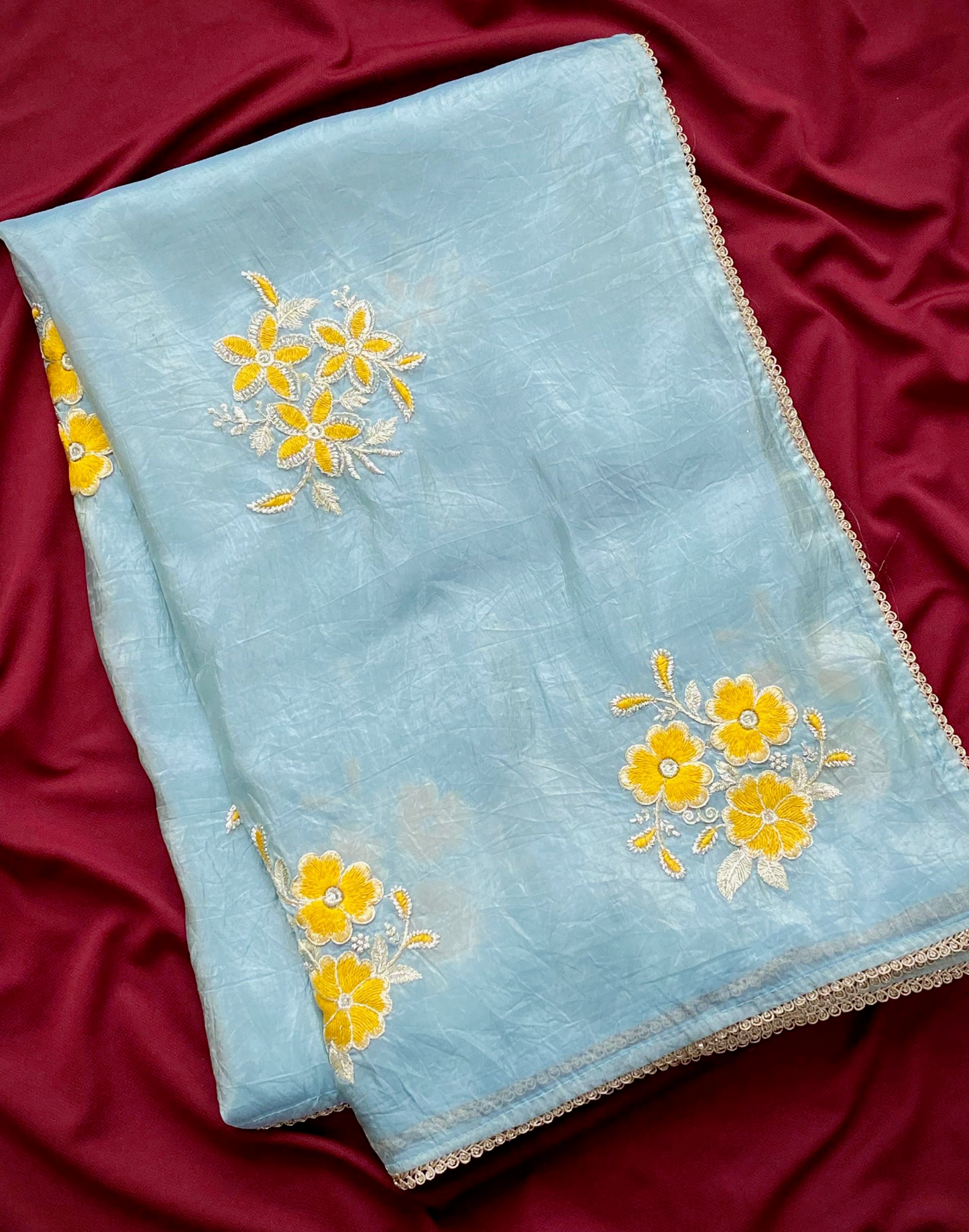 Paper silk crush saree with embroidered Blouse material (Delivery in 20-25 working days)