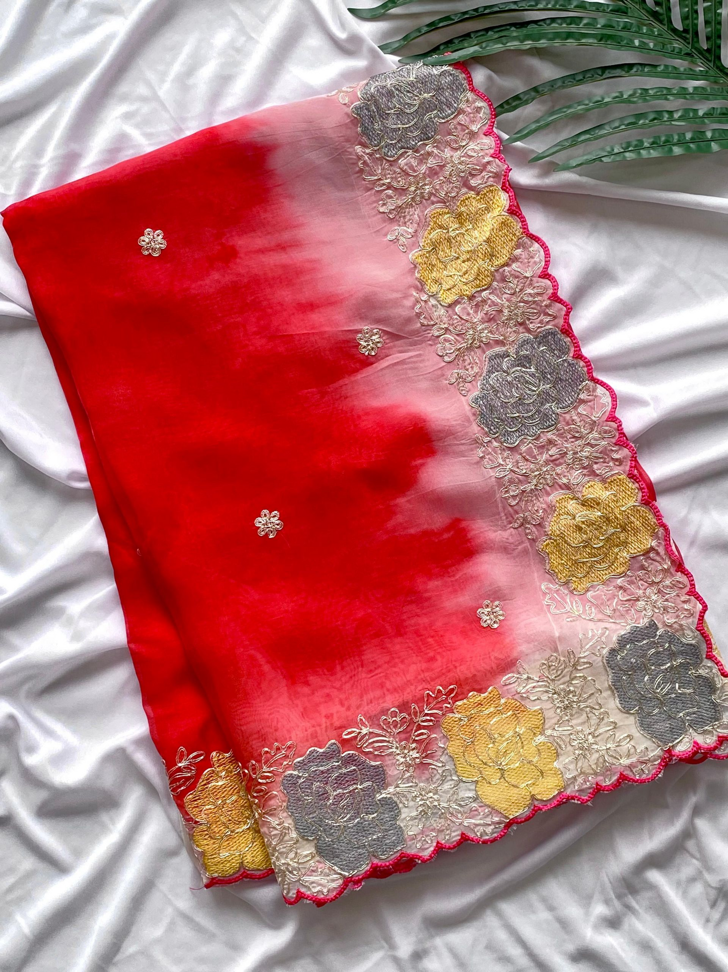 Organza silk saree with embroidered blouse material (Delivery in 20-25 working Days))