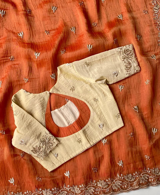 Premium Tissue silk saree with stitched blouse (Delivery in 25 to 30 days )