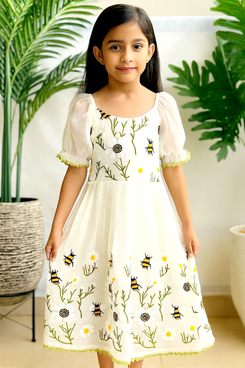Kids Girls Off -White Flared onam dress(Delivery in 10 - 12 days )