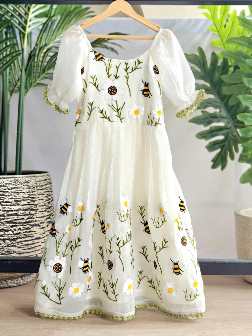 Kids Girls Off -White Flared onam dress(Delivery in 10 - 12 days )