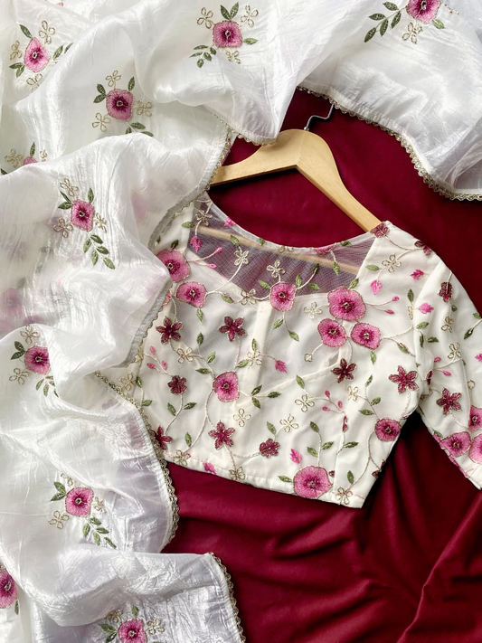 Beautiful crush silk saree with stitched blouse (Delivery in 25 to 30 days )