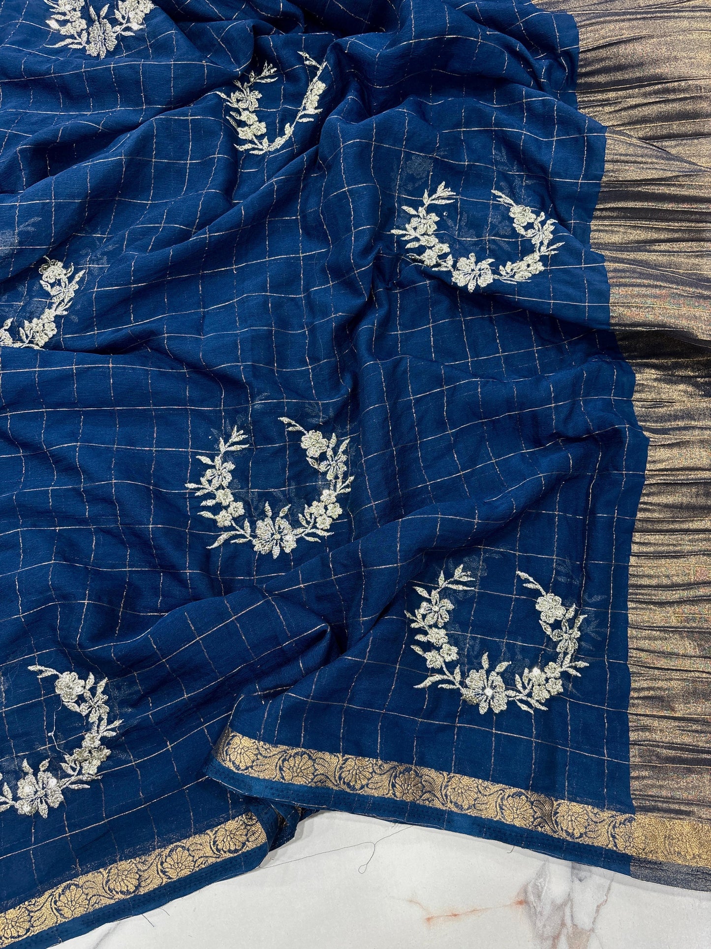 An elegant crush silk saree with embroidery (Delivery in 20-25 working Days)