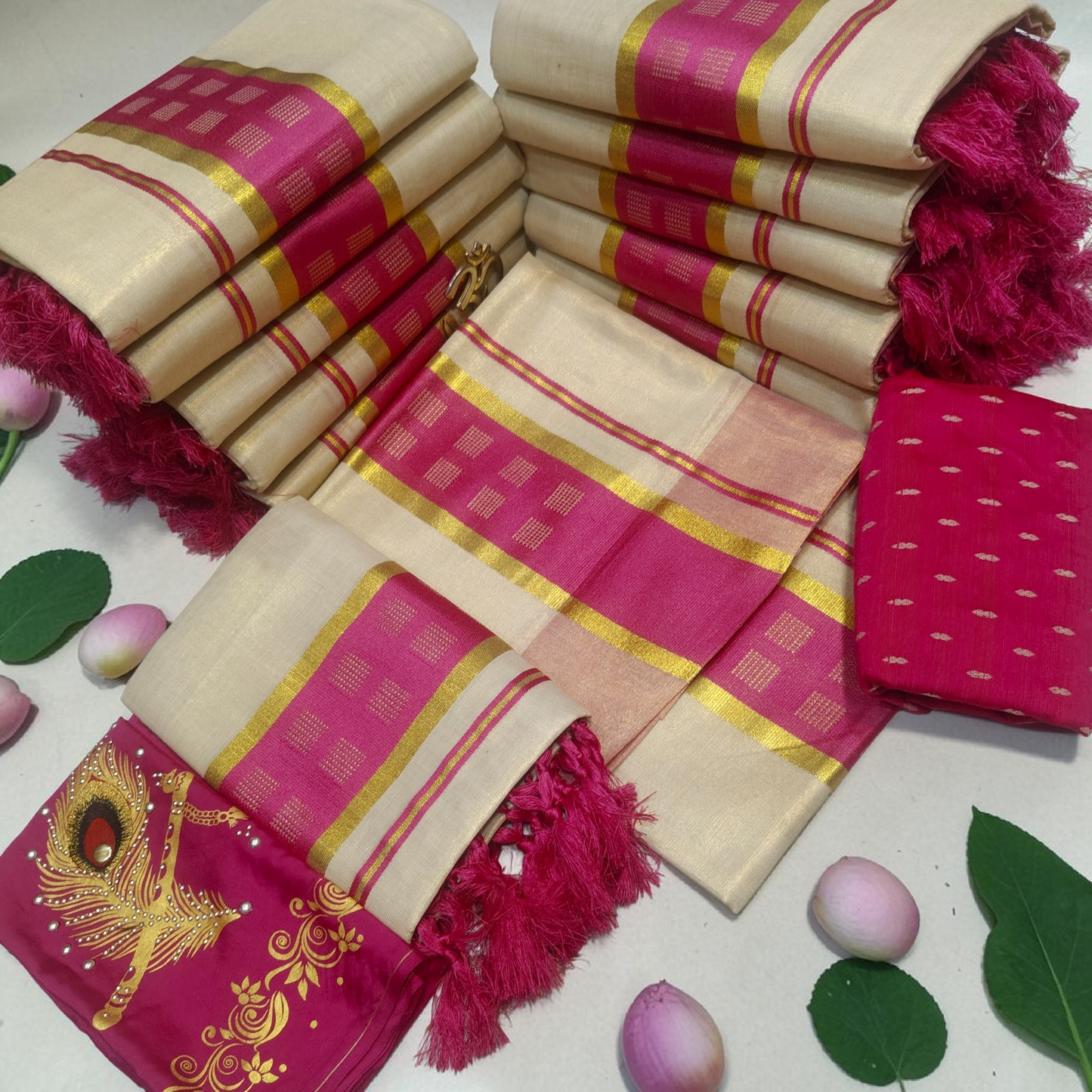 Tissue silk set mundu with blouse material (Delivery in 20-25 working Days)
