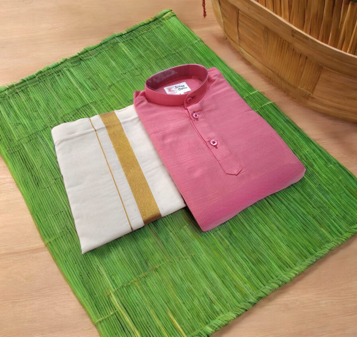 Pre Order: Slub Silk Kurta and Dhoti For Boys