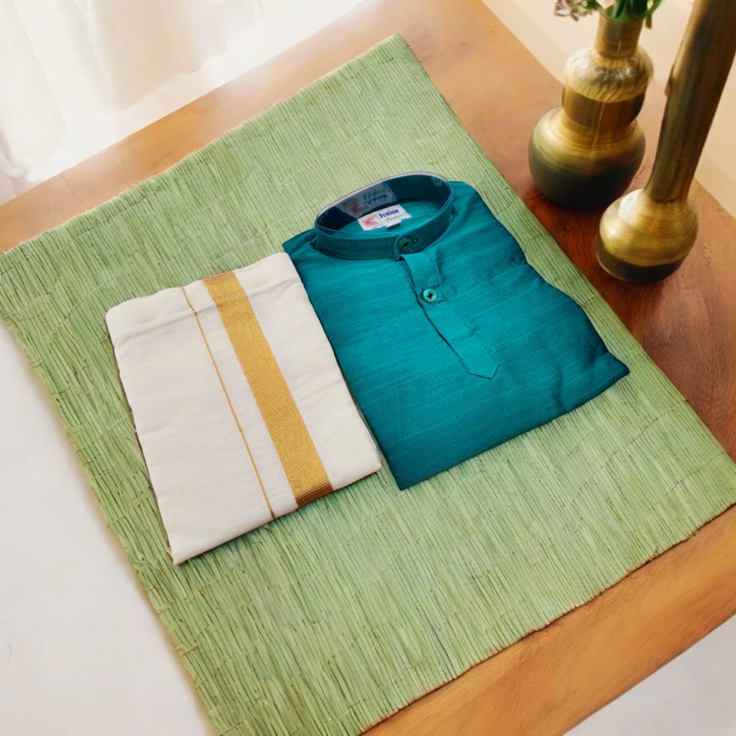 Pre Order: Slub Silk Kurta and Dhoti For Boys