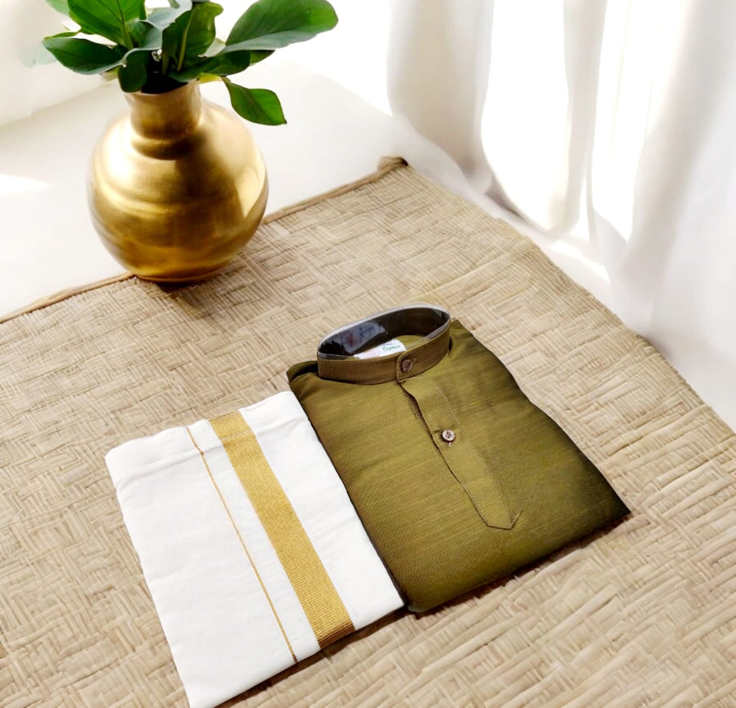 Pre Order: Slub Silk Kurta and Dhoti For Boys