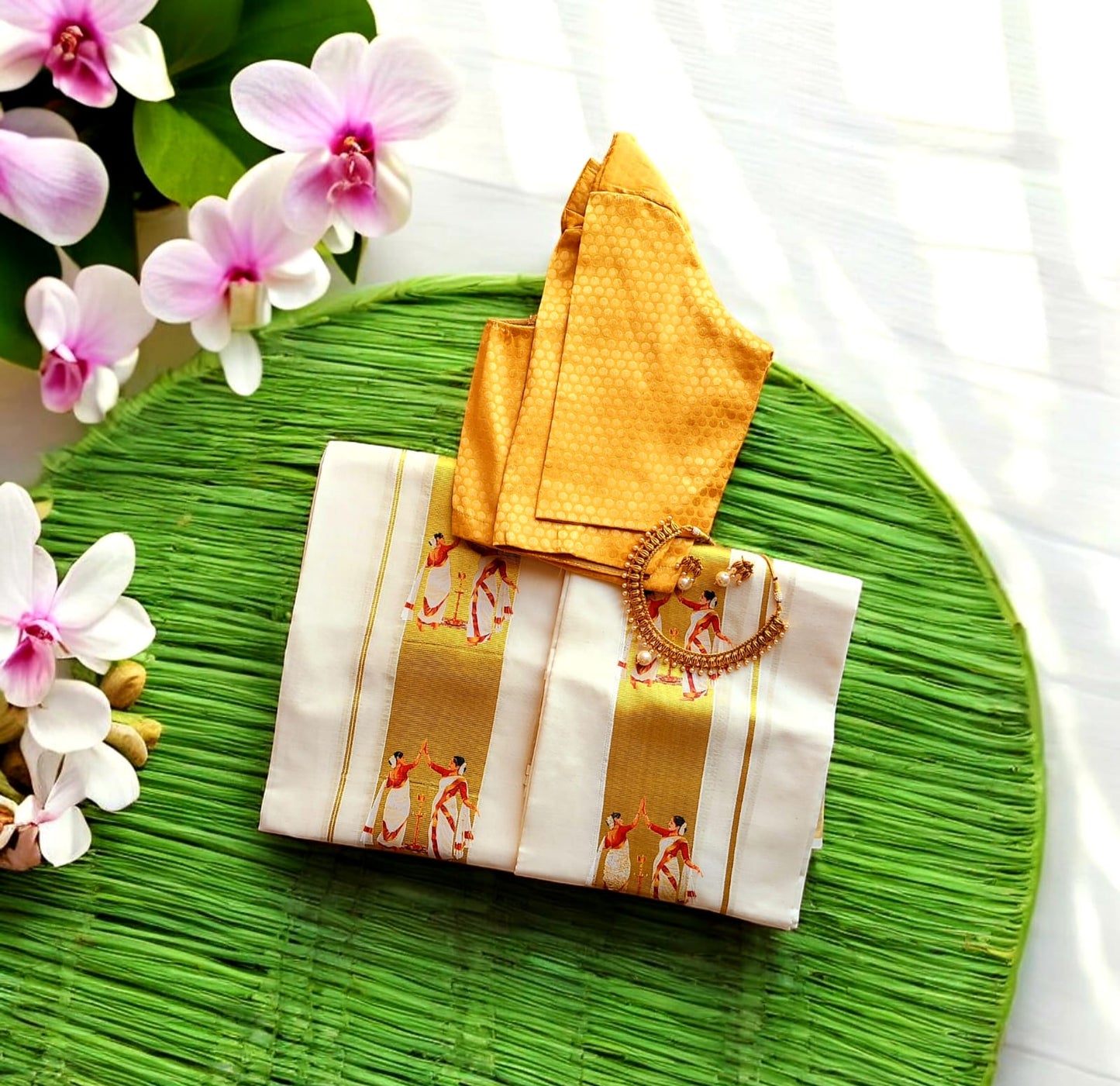 Kerala Cotton Set Mundu with Stitched Blouse