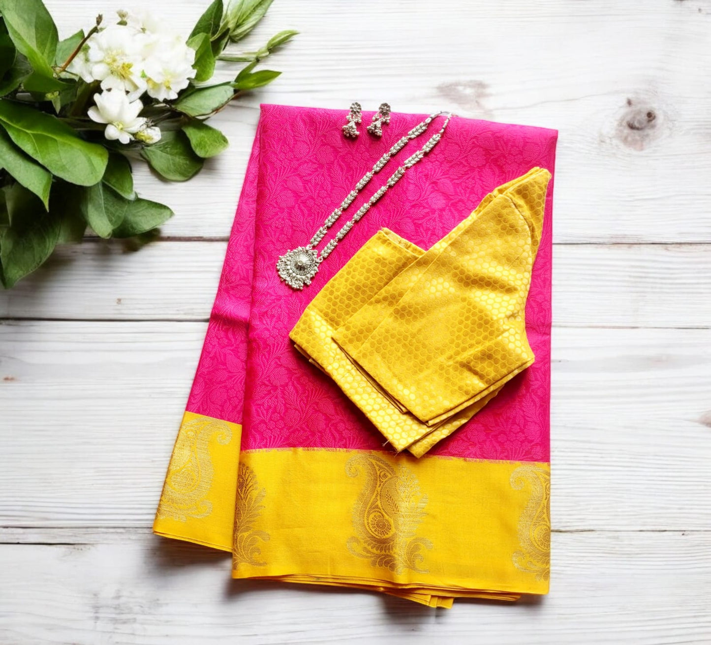 Semi Silk Saree with Stitched Blouse