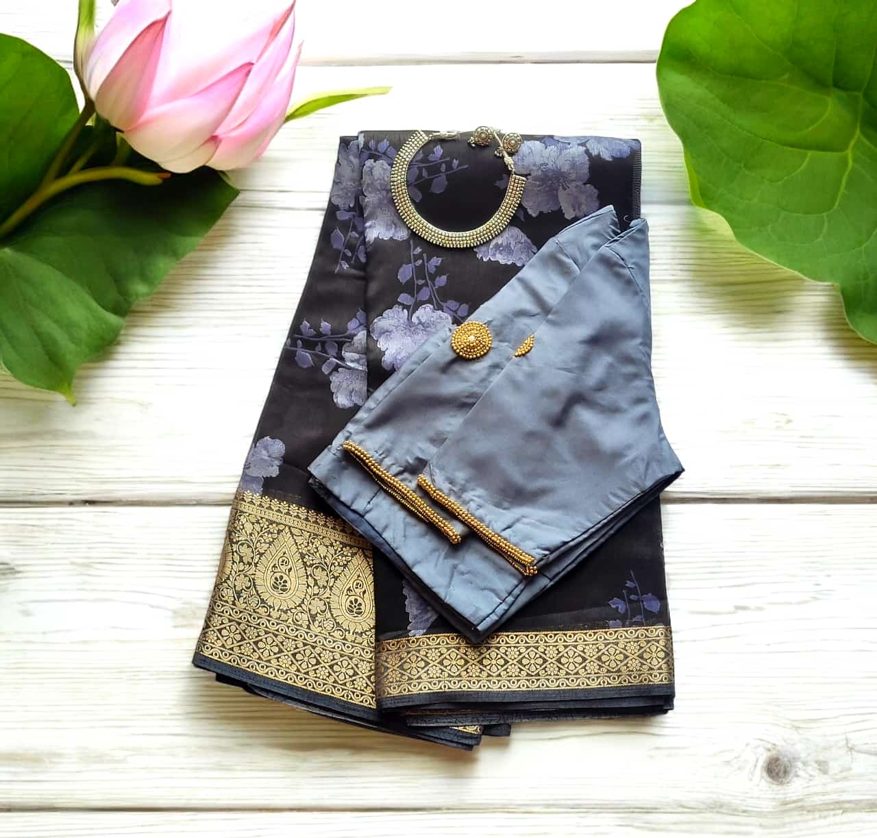 Dola Silk Saree with Stitched Handwork Blouse