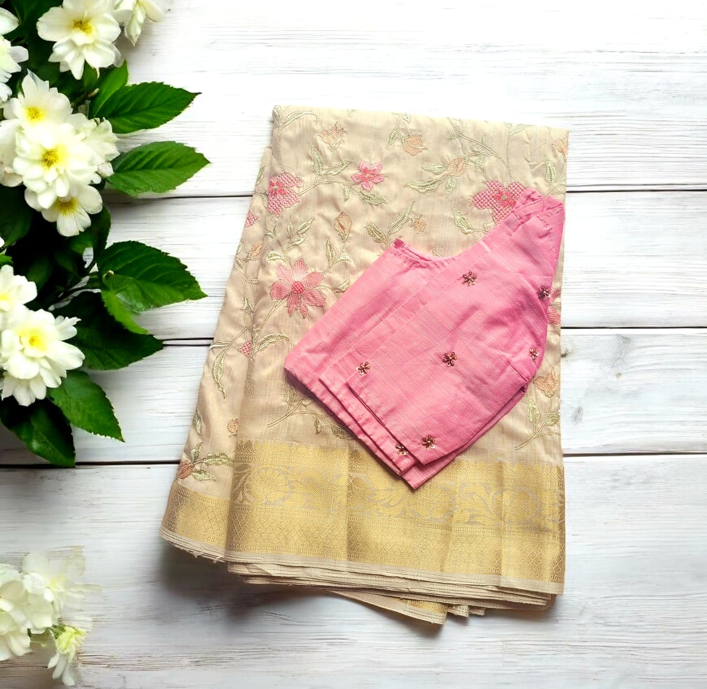 Semi Silk Saree with Stitched Handwork Blouse