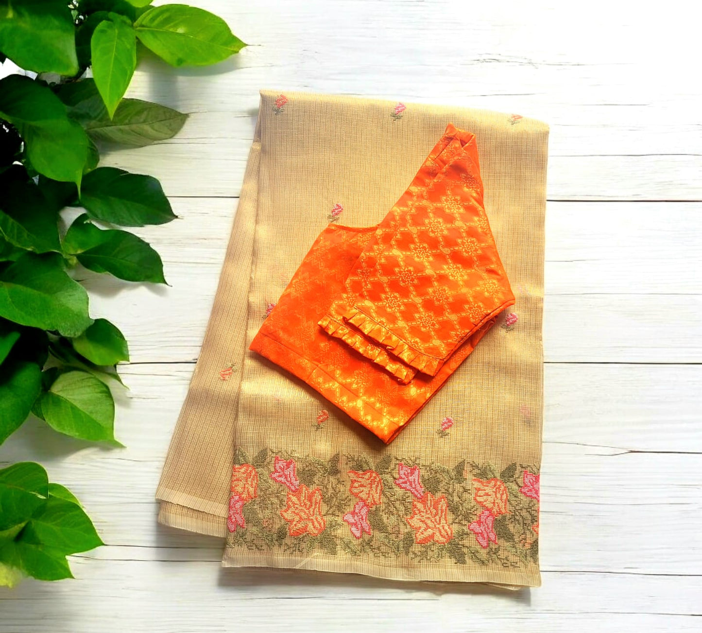 Semi Linen Silk Saree with Stitched Blouse