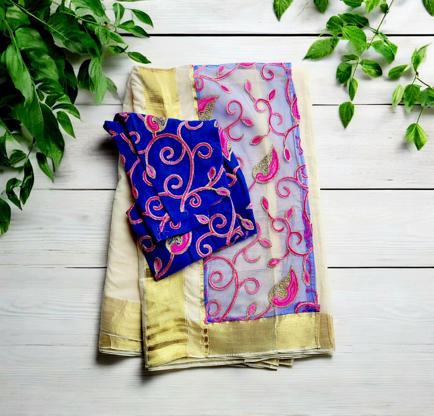 Kerala Cotton Saree with Stitched Blouse