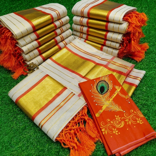 Beautiful Tissue silk set mundu (Delivery in 20-25 working Days)