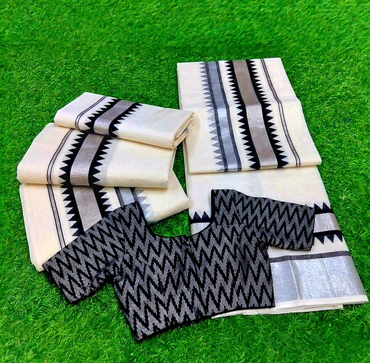 Beautiful cotton Setmundu with Stitched blouse (Delivery in 20-25 days )