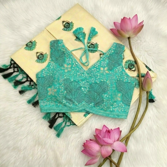 Beautiful set mundu with Stitched blouse (Delivery in 25-30 working days)