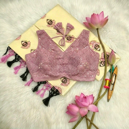 Floral print set mundu with Stitched blouse (Delivery in 25-30 working days)
