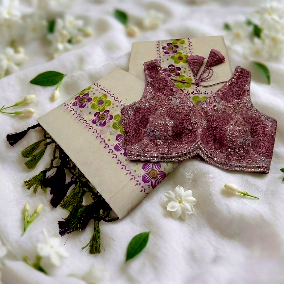 Beautiful set mundu with Stitched blouse (Delivery in 25 -30 working days )