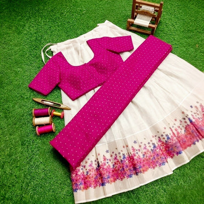 Beautiful Floral print Traditional Dhavani full stitched set (Delivery in 25-30 working days)