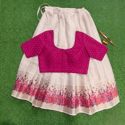 Beautiful Floral print Traditional Dhavani full stitched set (Delivery in 25-30 working days)