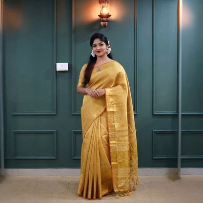 Most demanding onam special Tissue silk saree with stitched blouse (Delivery in 20-25 working Days)
