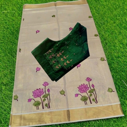 Tissue silk saree with stitched handwork blouse (Delivery in 23-27 days )