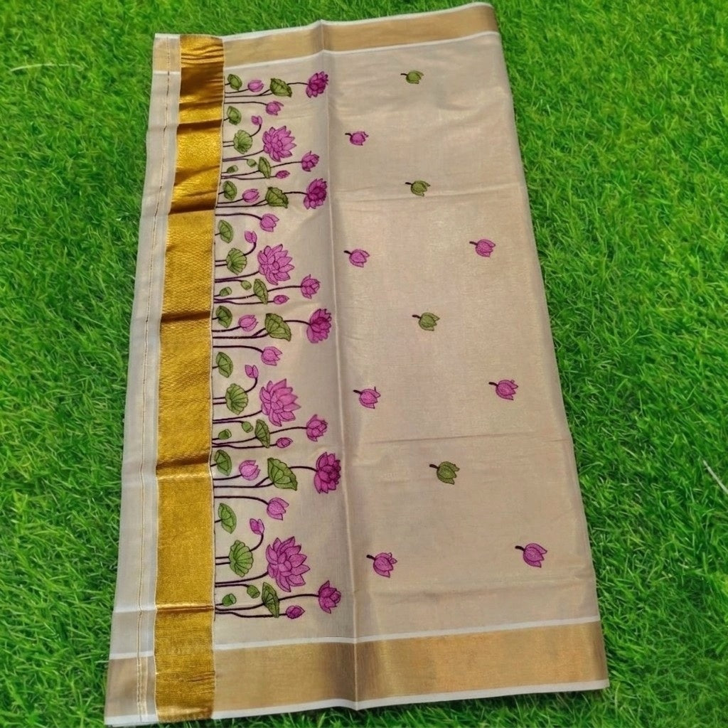 Tissue silk saree with stitched handwork blouse (Delivery in 23-27 days )