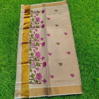 Tissue silk saree with stitched handwork blouse (Delivery in 23-27 days )