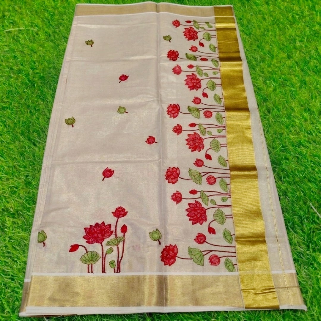 Tissue silk Saree with stitched handwork blouse (Delivery in 23 to 27 days )