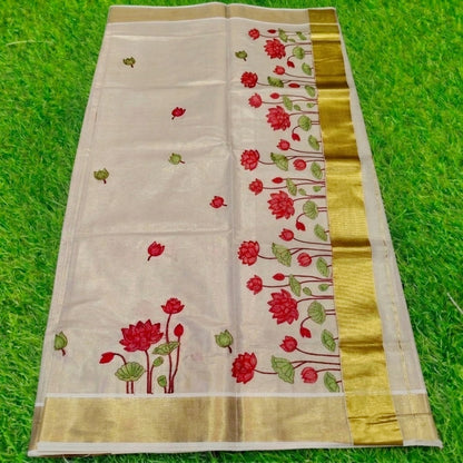 Tissue silk Saree with stitched handwork blouse (Delivery in 23 to 27 days )
