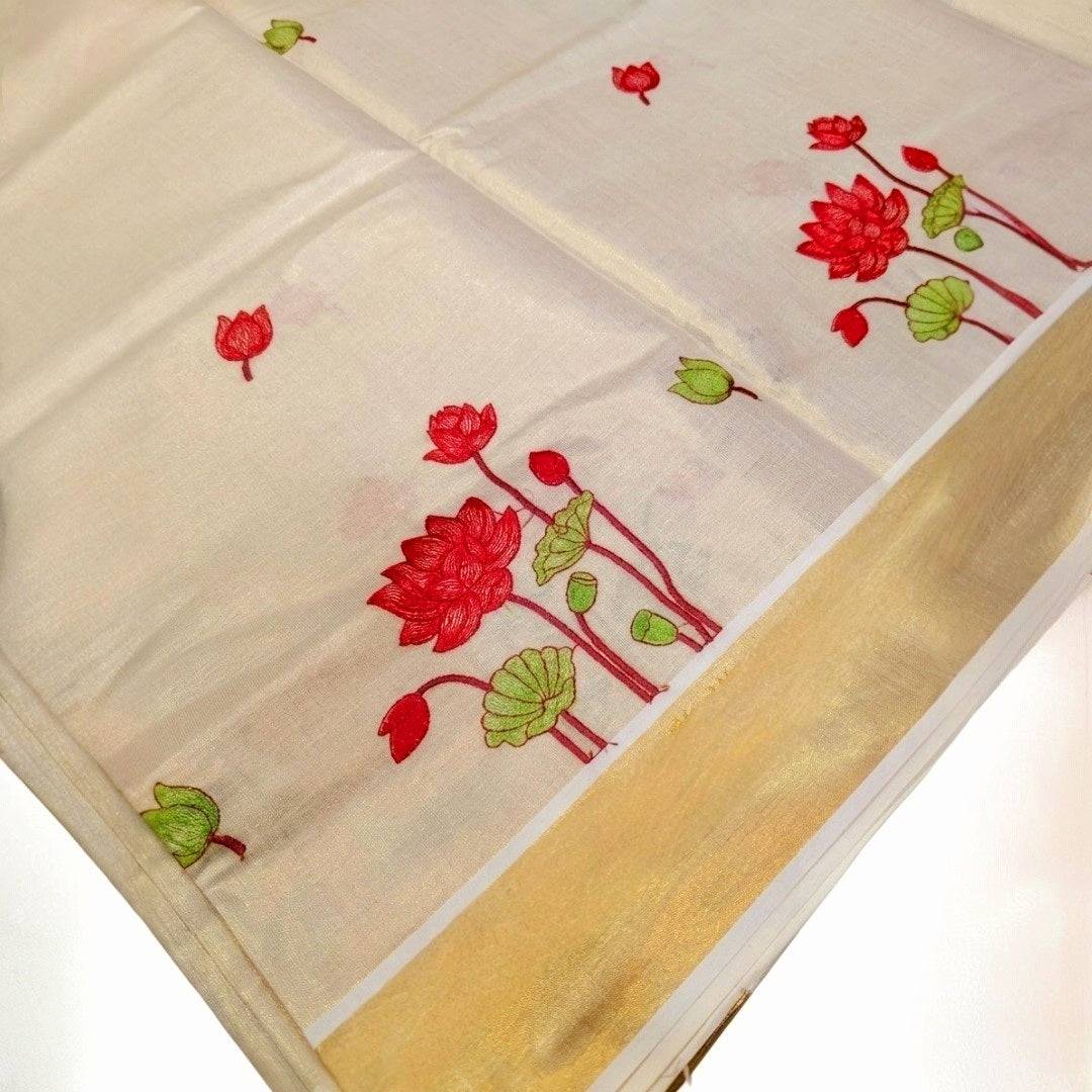 Tissue silk Saree with stitched handwork blouse (Delivery in 23 to 27 days )