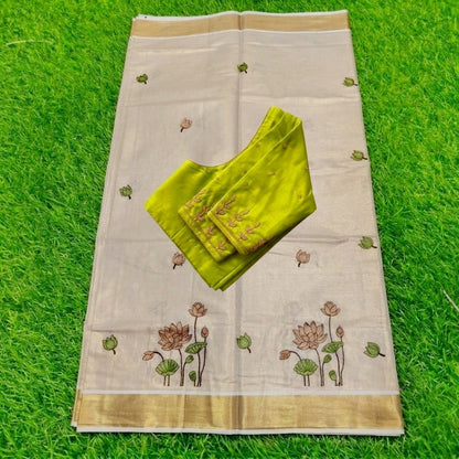Tissue silk saree with stitched handwork blouse (Delivery in 23 -25 days )