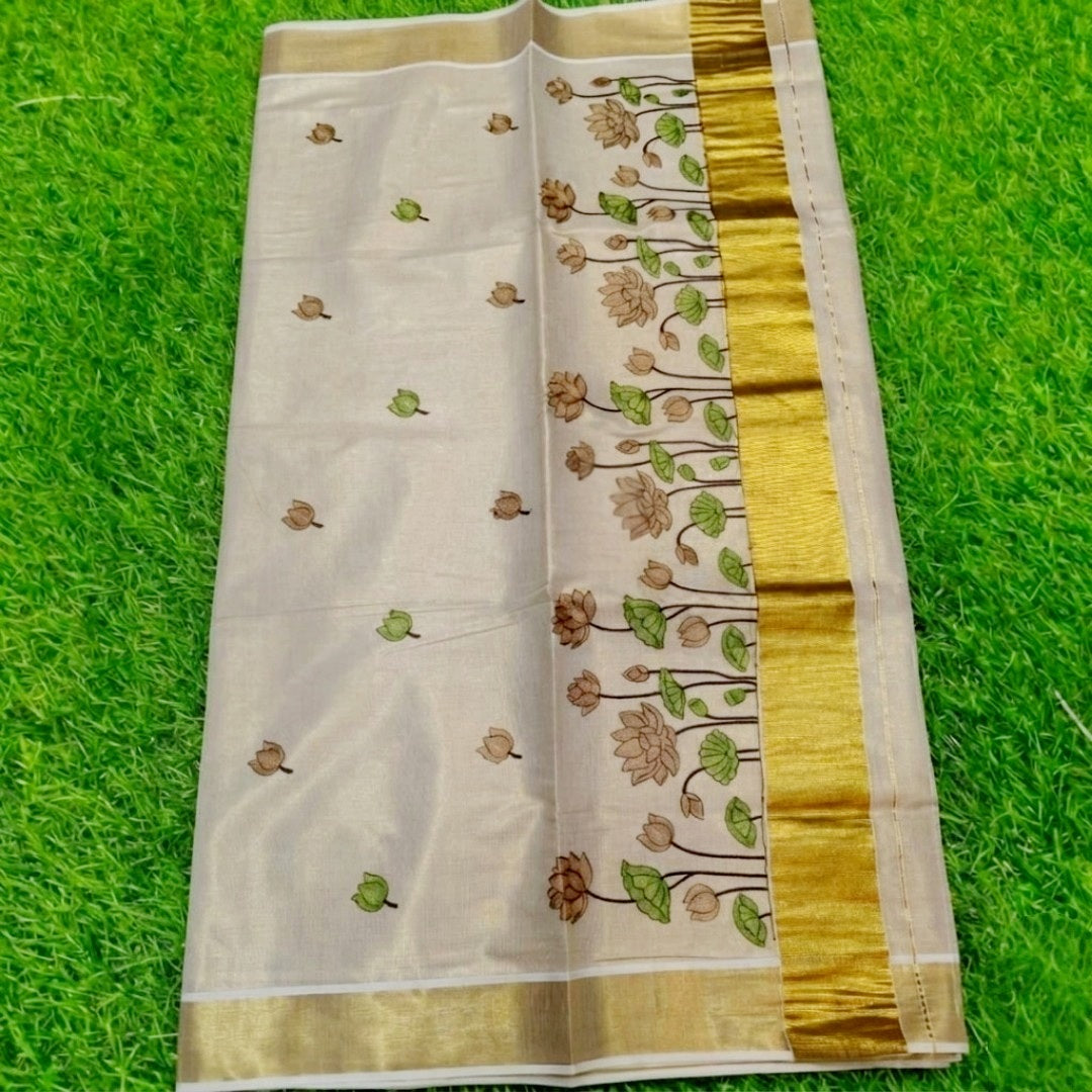 Tissue silk saree with stitched handwork blouse (Delivery in 23 -25 days )