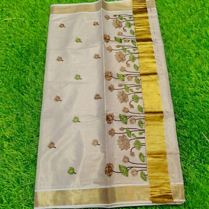 Tissue silk saree with stitched handwork blouse (Delivery in 23 -25 days )