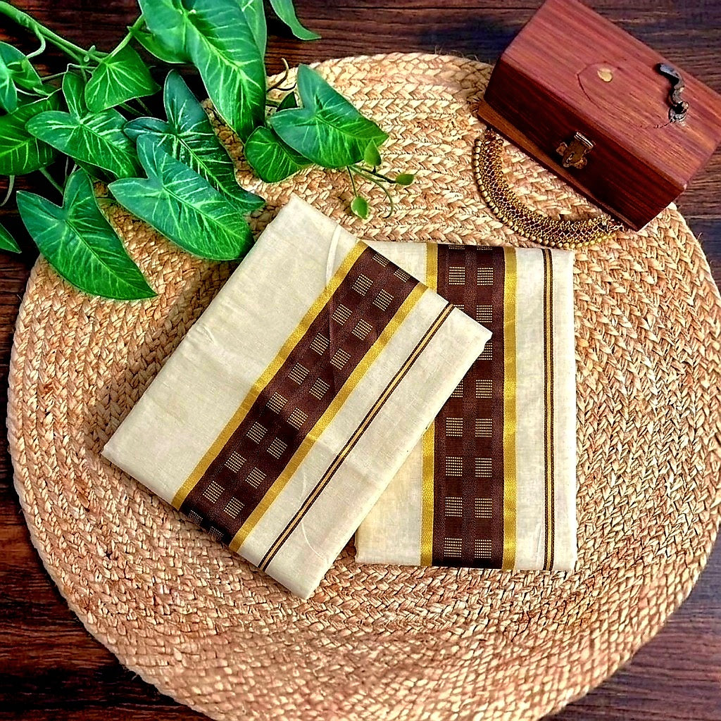 Tissue Silk Set Mundu( Delivery in 3 -5 days )