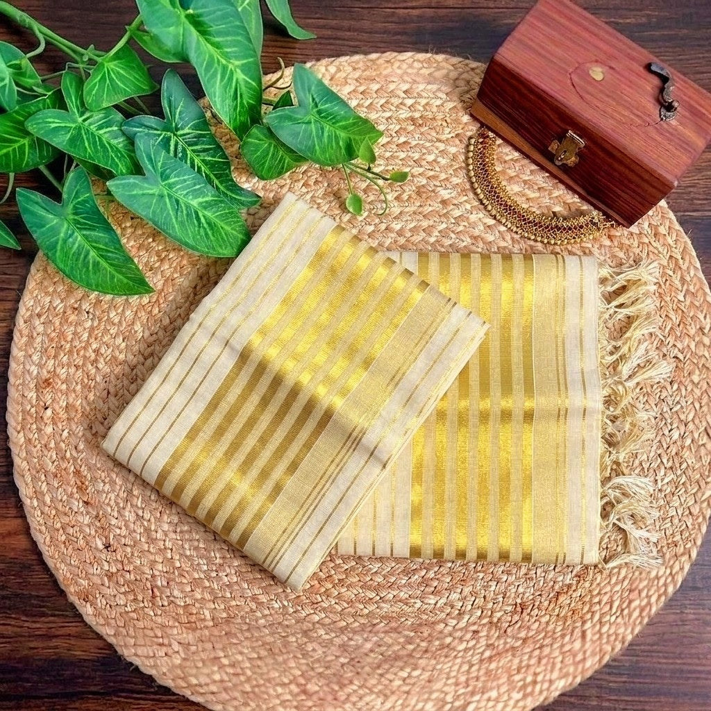 Tissue Silk Set Mundu (Delivery in 3-6 days )