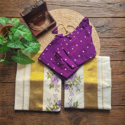 Set mundu with Stitched blouse (Delivery in 3-5days)