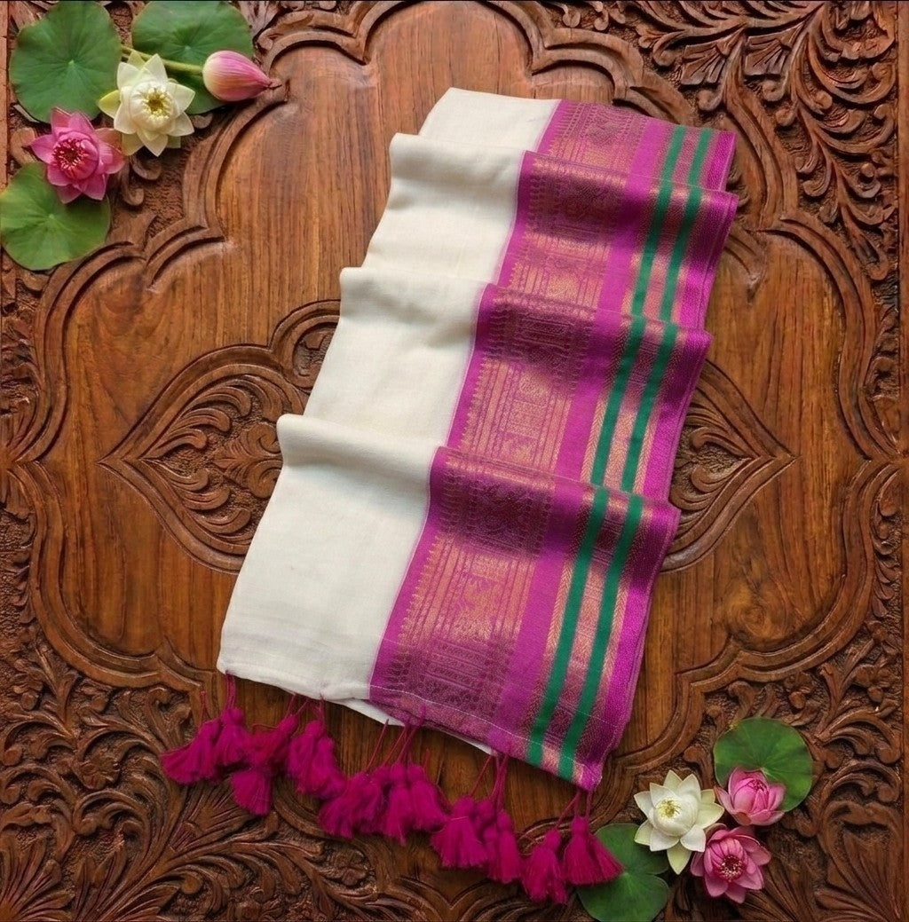 Pre Order: Men's Cotton Printed shirt and Dhoti with matching mulcotton saree
