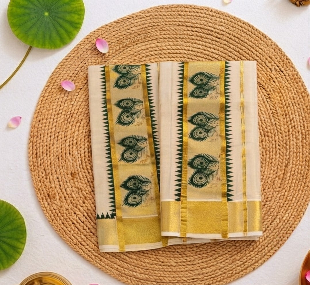 Kerala Tissue Silk Set Mundu(Delivery in 3 -5 days )