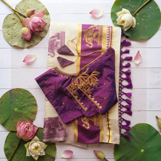 Tissue Silk Saree with Stitched Blouse(Delivery in 3-5 days )