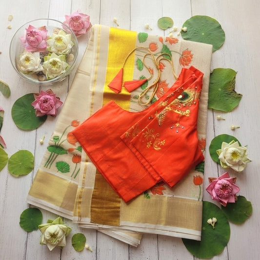 Tissue Silk Saree with Stitched Blouse(Delivery in 3-5 days )
