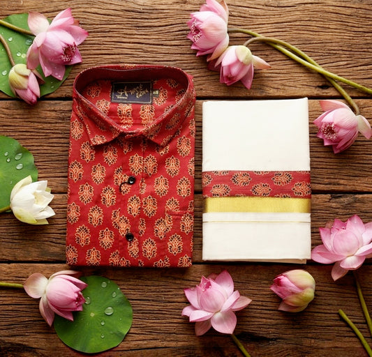 Men's Cotton Ajrakh Printed Shirt and Dhoti(Delivery in 5-7 days )