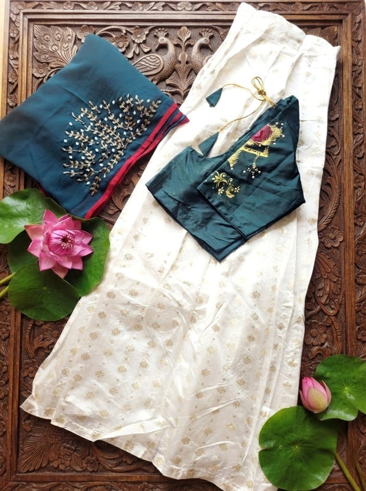 Traditional Dhavani Set with Stitched Blouse (Delivery in 3 -5 days )